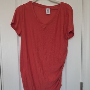 Time and Tru Coral Short Sleeve V-Neck Top